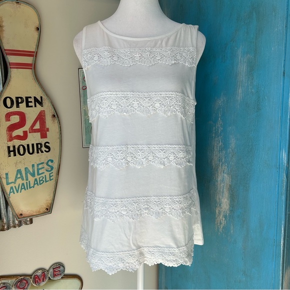 Talbots Petites White Lace Stripe Tank Top - Picture 1 of 8
